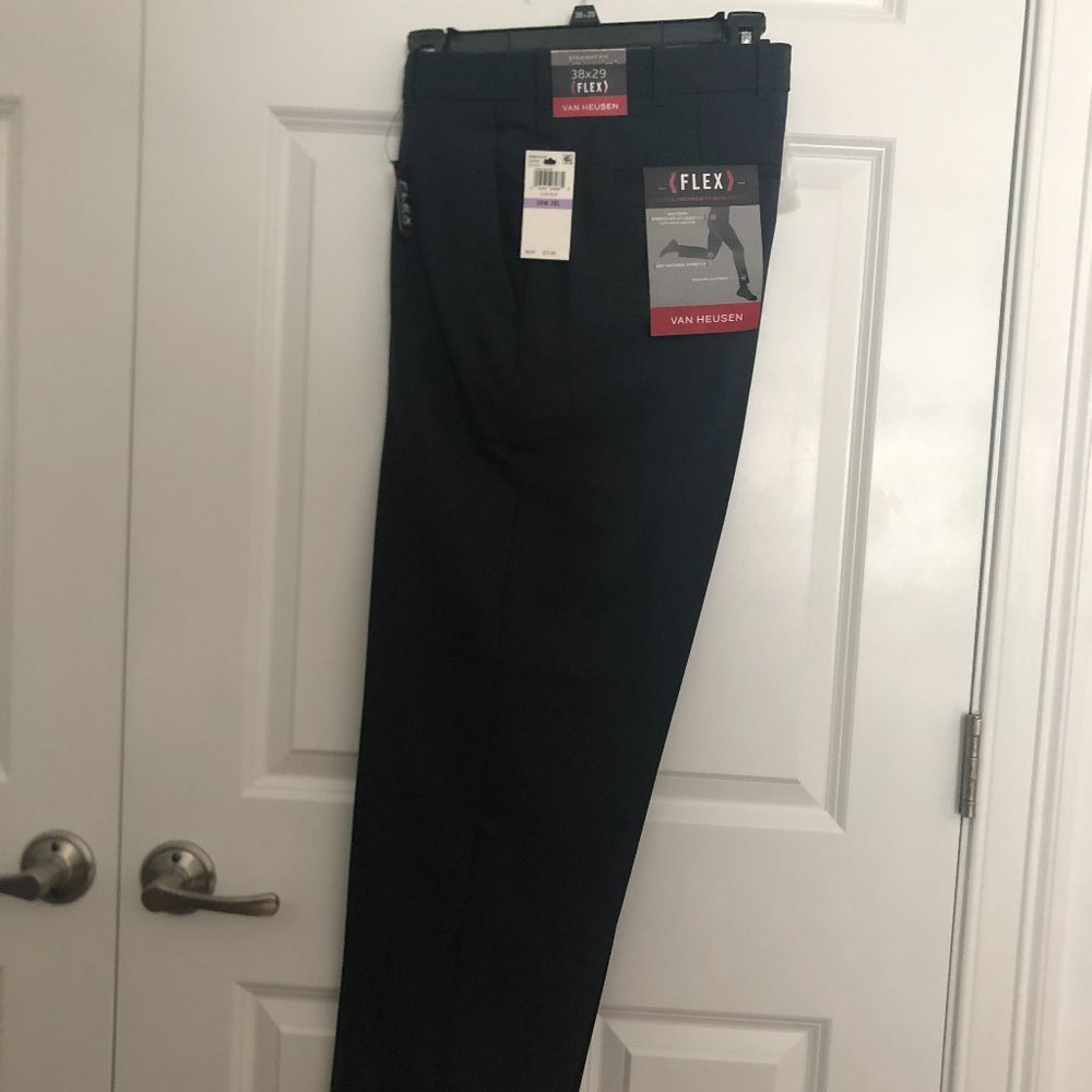 Van Heusen Flex Fit Flat Front Pant Slate Blue 38x29